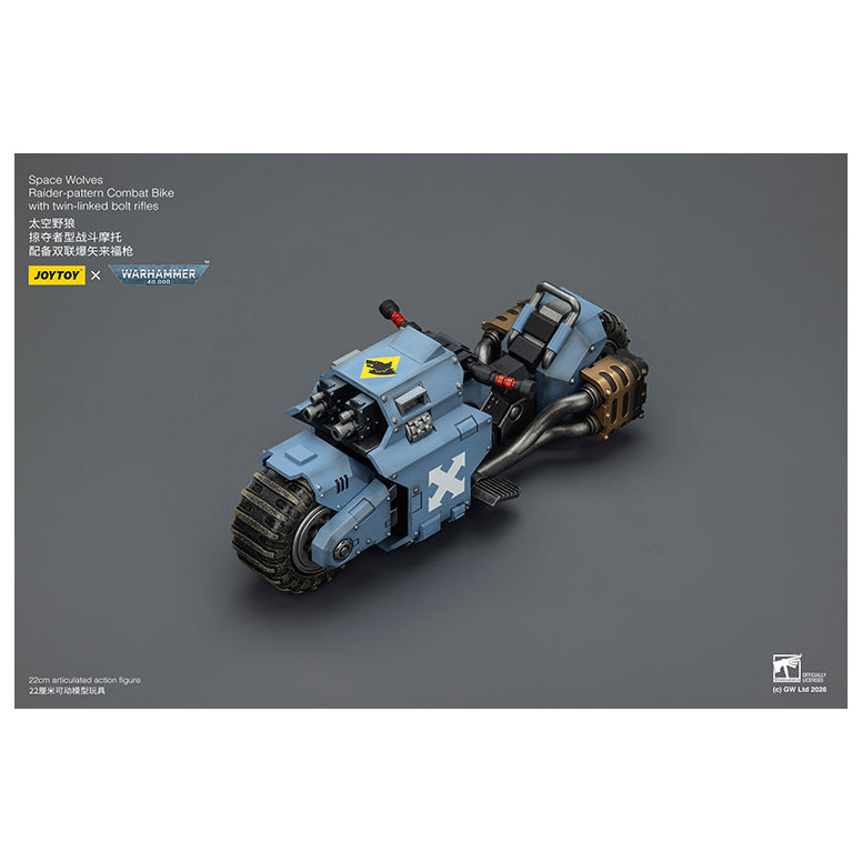 JoyToy Space Marines - Space Wolves Bicicleta de combate con patrón Raider y rifles de cerrojo de doble enlace 1/18 - Warhammer