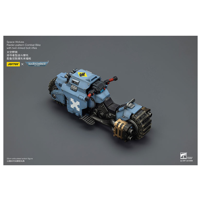 JoyToy Space Marines - Space Wolves Bicicleta de combate con patrón Raider y rifles de cerrojo de doble enlace 1/18 - Warhammer