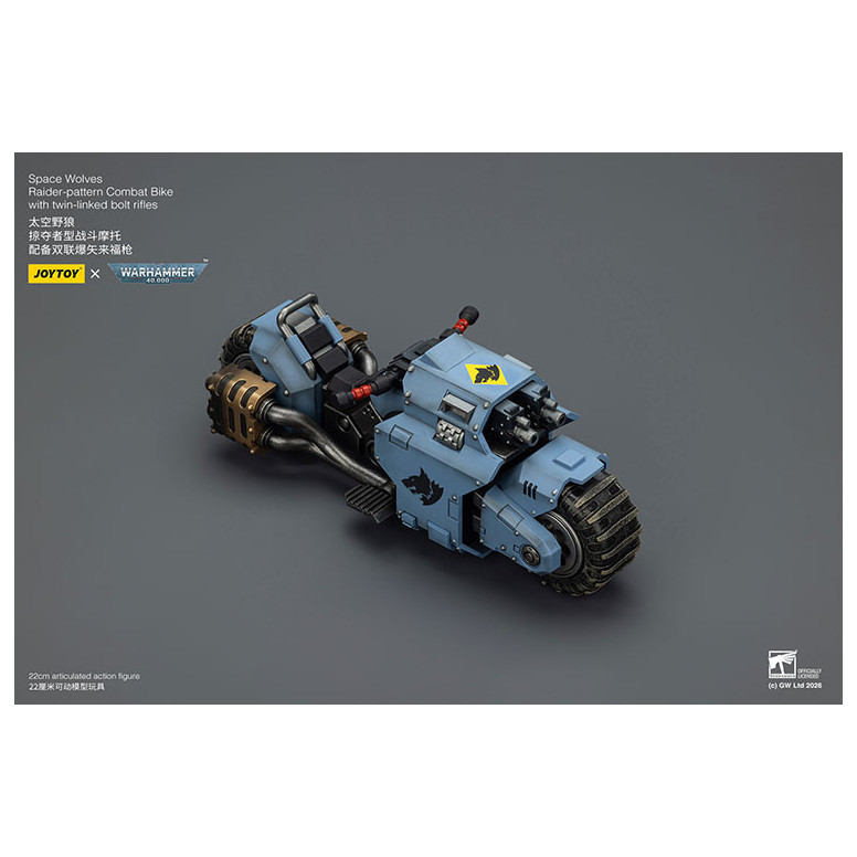 JoyToy Space Marines - Space Wolves Bicicleta de combate con patrón Raider y rifles de cerrojo de doble enlace 1/18 - Warhammer