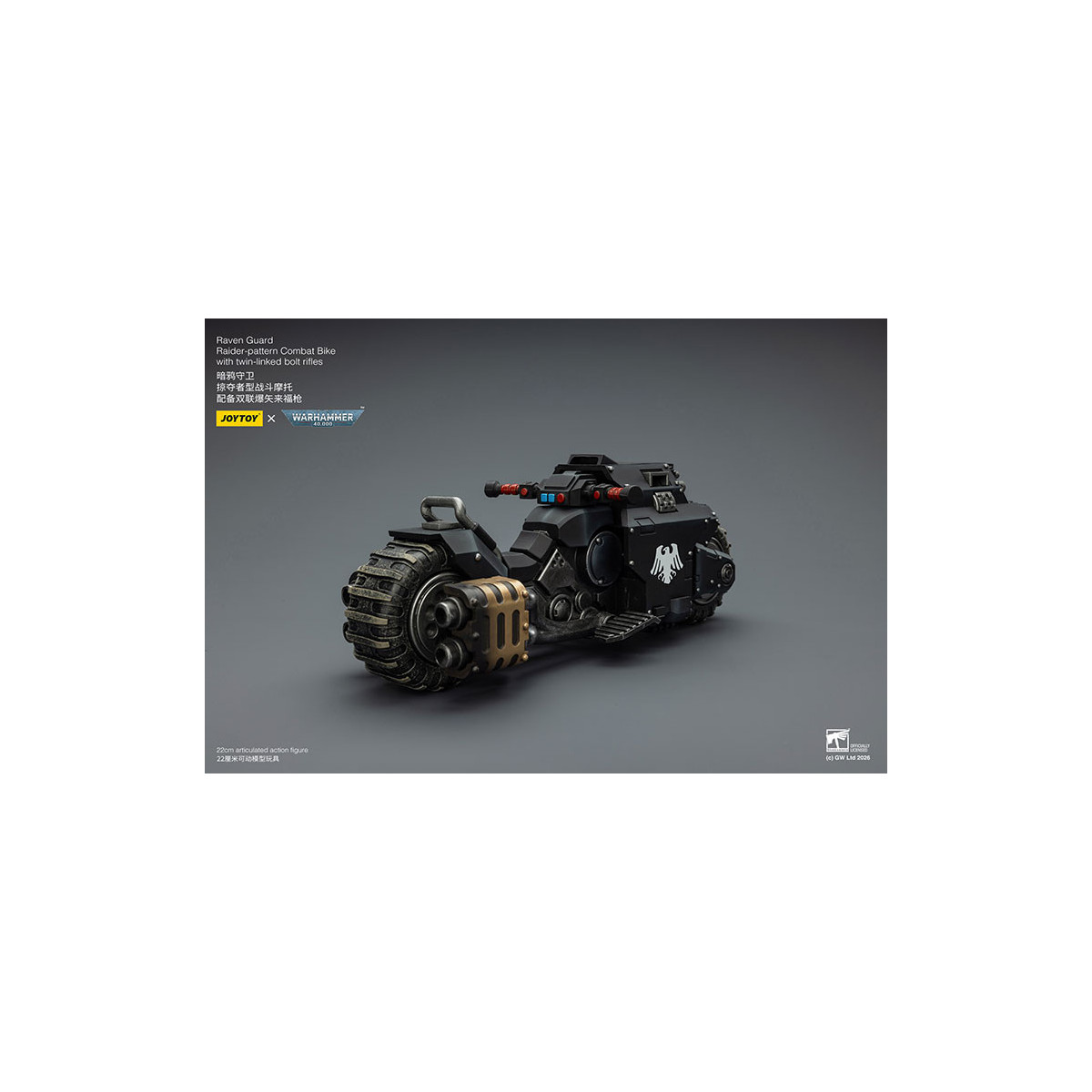 JoyToy Space Marines - Raven Guard Raider-moto de combate con rifles de doble cerrojo 1/18 - Warhammer 40K
