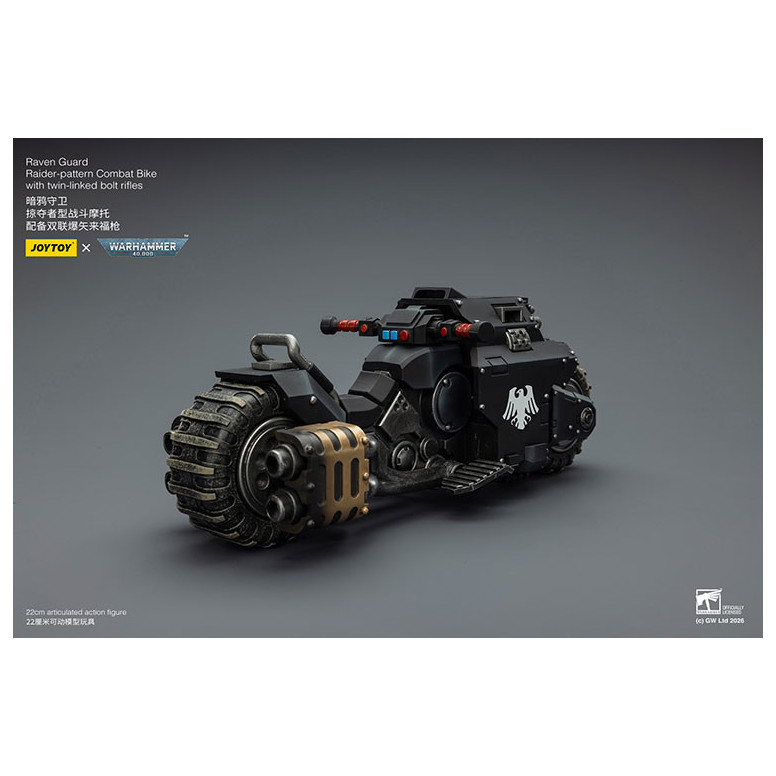 JoyToy Space Marines - Raven Guard Raider-moto de combate con rifles de doble cerrojo 1/18 - Warhammer 40K