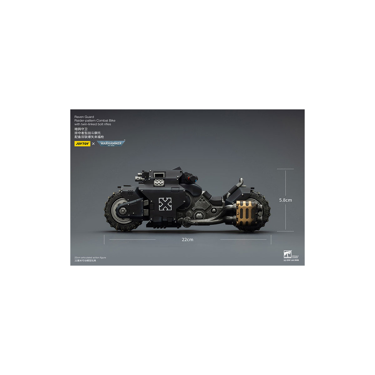 JoyToy Space Marines - Raven Guard Raider-moto de combate con rifles de doble cerrojo 1/18 - Warhammer 40K