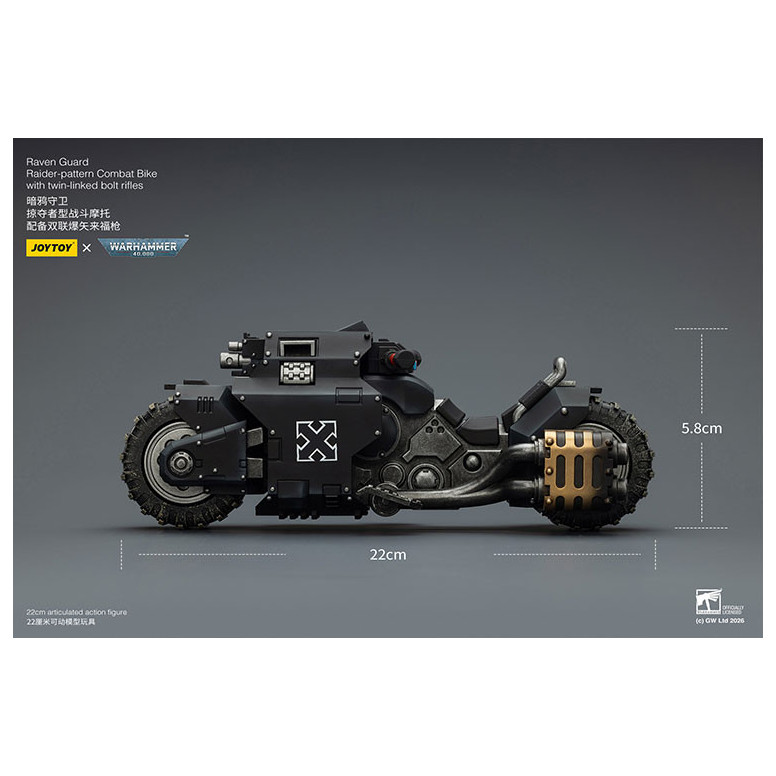 JoyToy Space Marines - Raven Guard Raider-moto de combate con rifles de doble cerrojo 1/18 - Warhammer 40K