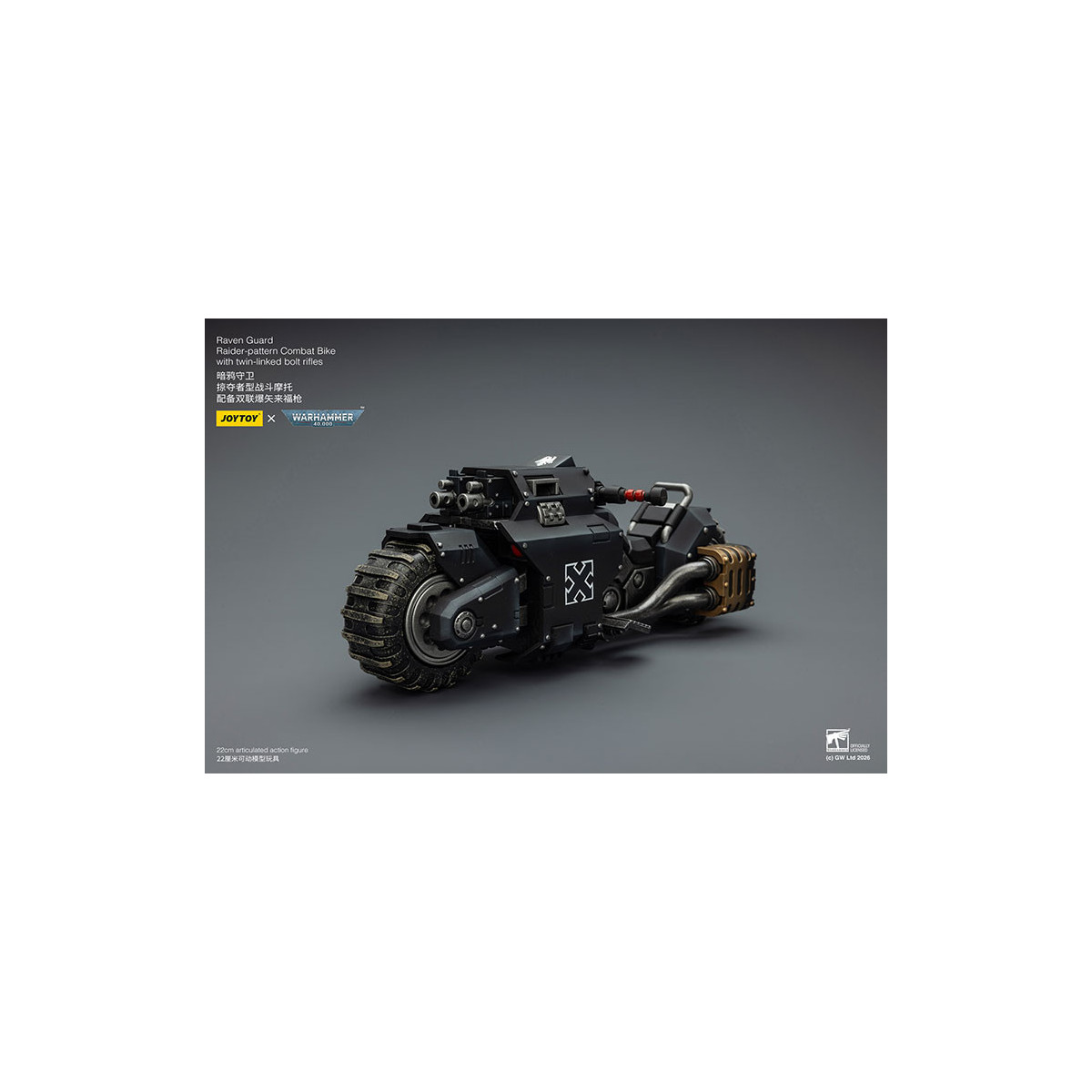 JoyToy Space Marines - Raven Guard Raider-moto de combate con rifles de doble cerrojo 1/18 - Warhammer 40K