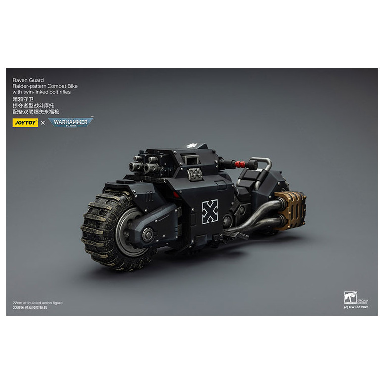 JoyToy Space Marines - Raven Guard Raider-moto de combate con rifles de doble cerrojo 1/18 - Warhammer 40K