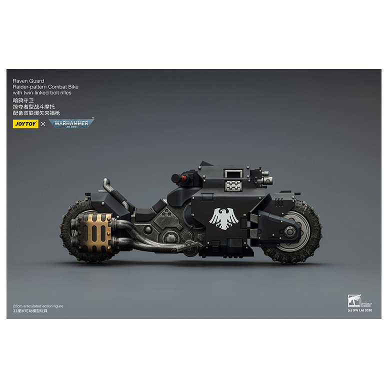JoyToy Space Marines - Raven Guard Raider-moto de combate con rifles de doble cerrojo 1/18 - Warhammer 40K
