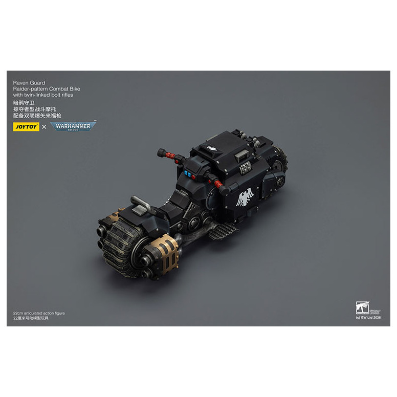 JoyToy Space Marines - Raven Guard Raider-moto de combate con rifles de doble cerrojo 1/18 - Warhammer 40K