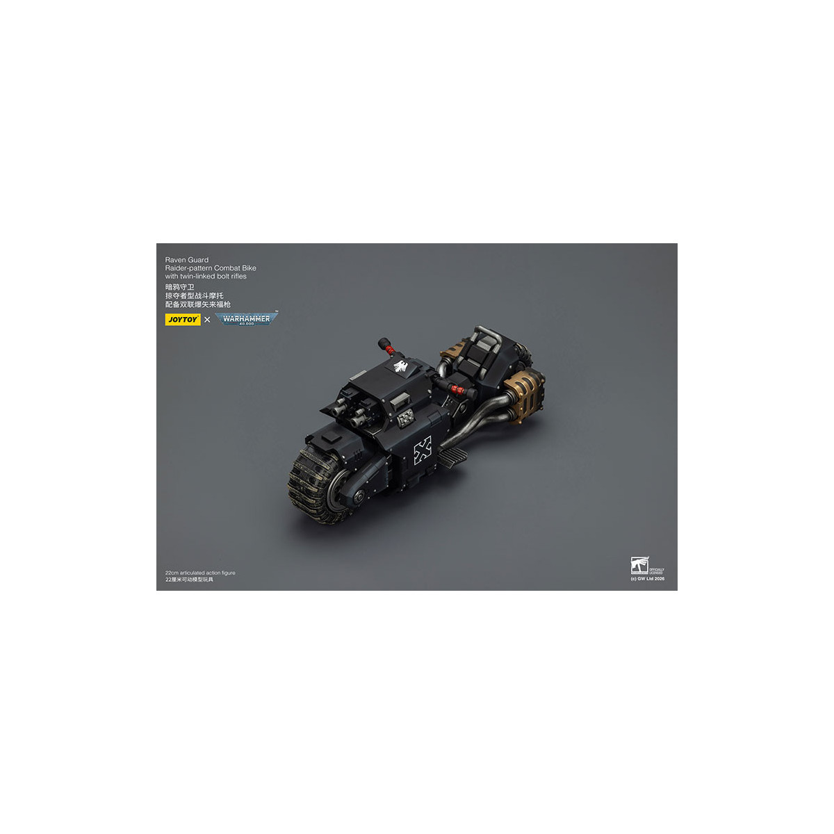 JoyToy Space Marines - Raven Guard Raider-moto de combate con rifles de doble cerrojo 1/18 - Warhammer 40K