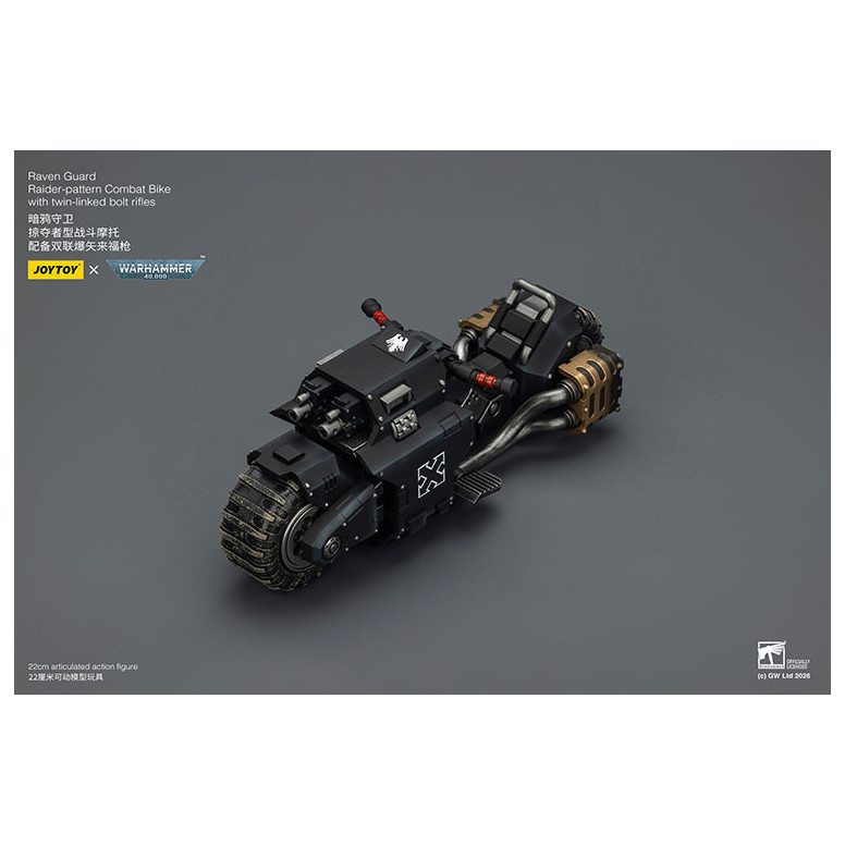 JoyToy Space Marines - Raven Guard Raider-moto de combate con rifles de doble cerrojo 1/18 - Warhammer 40K