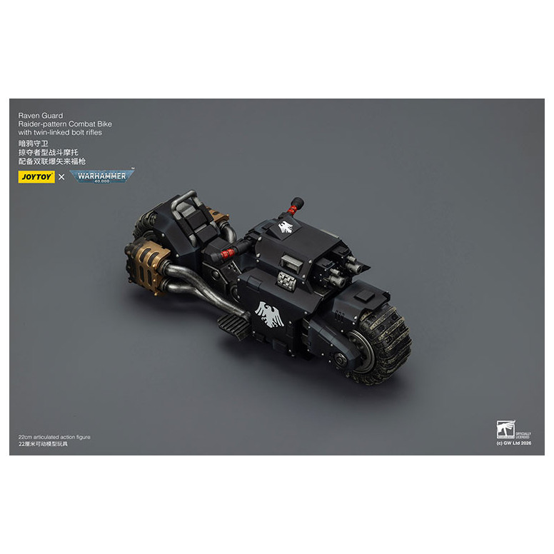 JoyToy Space Marines - Raven Guard Raider-moto de combate con rifles de doble cerrojo 1/18 - Warhammer 40K