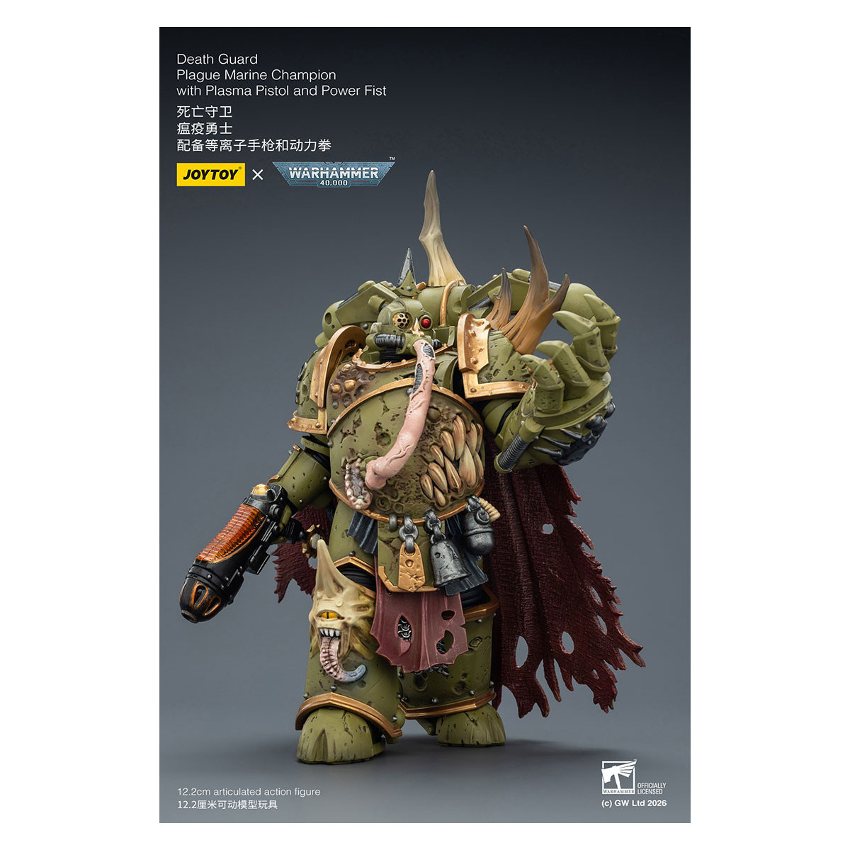 Joytoy - Guardia de la Muerte - Campeón de los Marines de Plaga con Pistola de Plasma y Puño de Poder 1/18 - Warhammer 40k