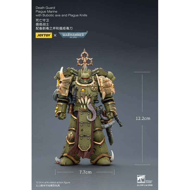 Joytoy - Guardia de la Muerte - Marine de Plaga con hacha Bubotic y Cuchillo de Plaga 1/18 - Warhammer 40k