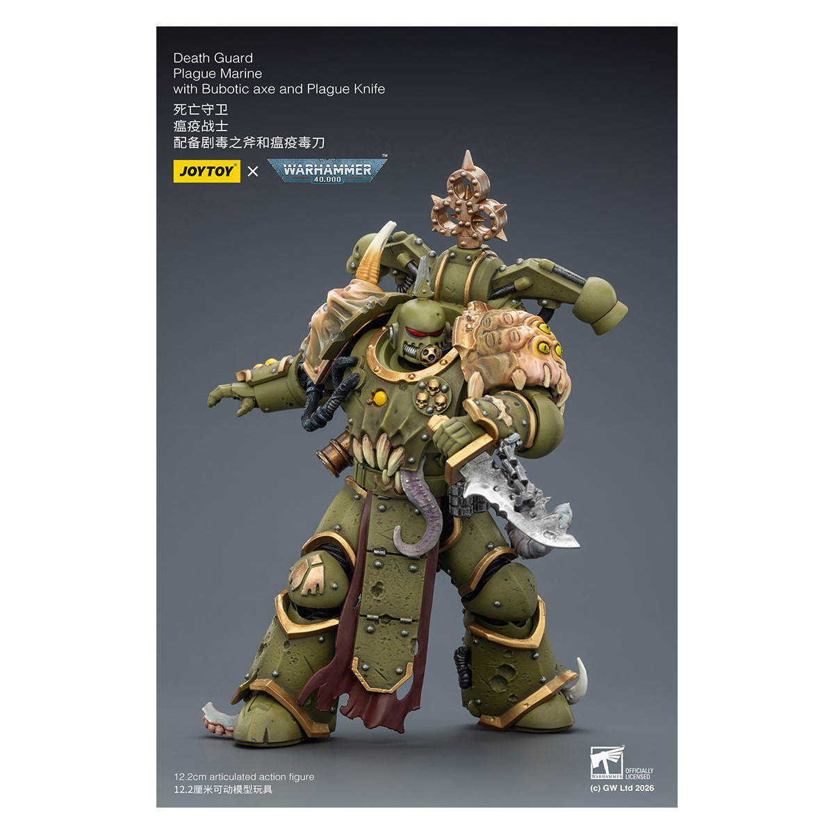 Joytoy - Guardia de la Muerte - Marine de Plaga con hacha Bubotic y Cuchillo de Plaga 1/18 - Warhammer 40k