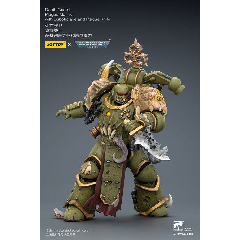Joytoy - Guardia de la Muerte - Marine de Plaga con hacha Bubotic y Cuchillo de Plaga 1/18 - Warhammer 40k