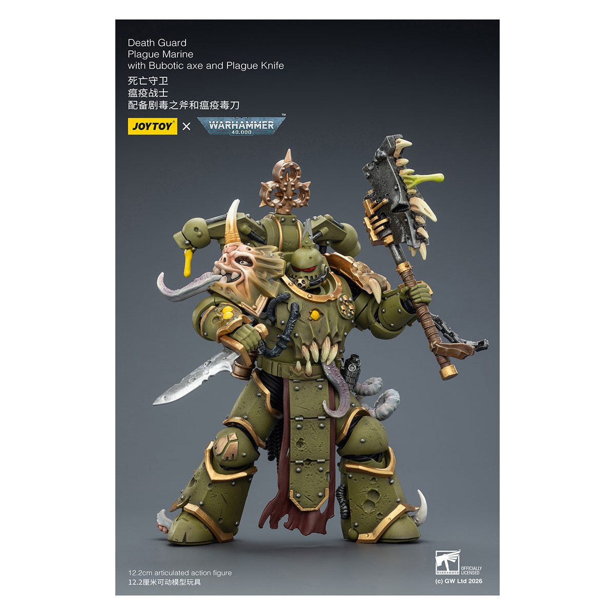 Joytoy - Guardia de la Muerte - Marine de Plaga con hacha Bubotic y Cuchillo de Plaga 1/18 - Warhammer 40k
