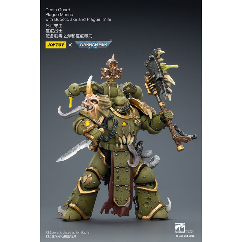 Joytoy - Guardia de la Muerte - Marine de Plaga con hacha Bubotic y Cuchillo de Plaga 1/18 - Warhammer 40k