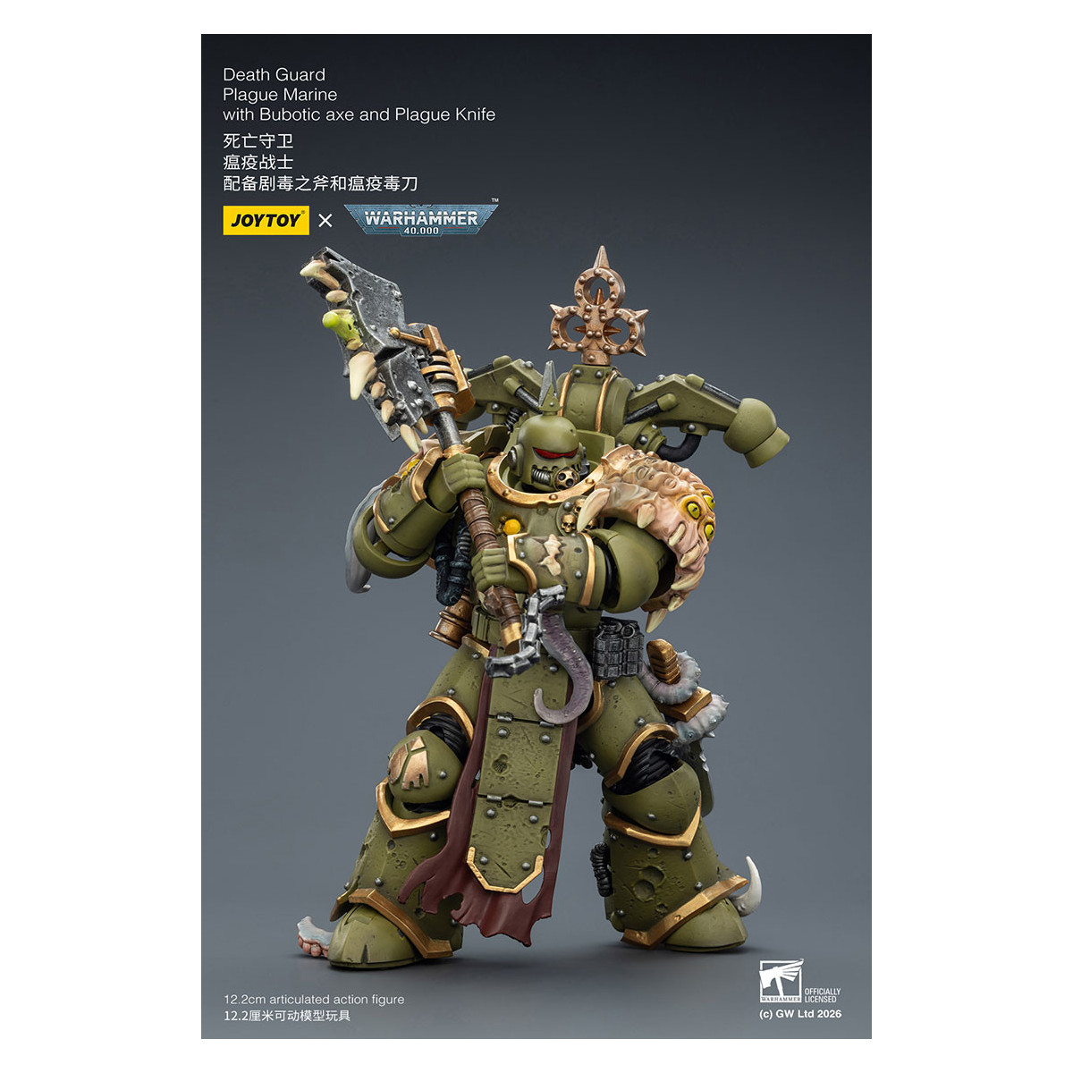 Joytoy - Guardia de la Muerte - Marine de Plaga con hacha Bubotic y Cuchillo de Plaga 1/18 - Warhammer 40k