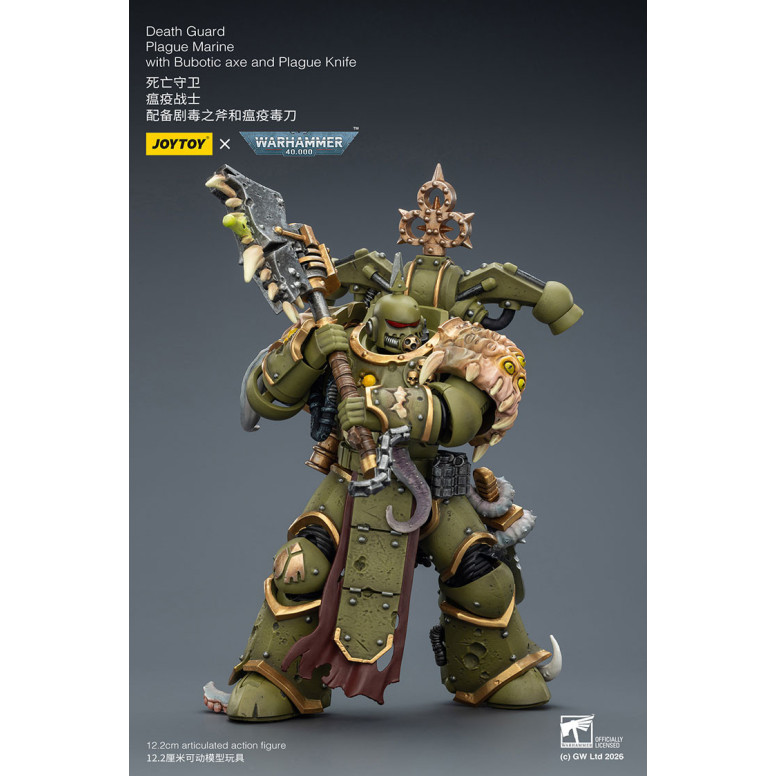 Joytoy - Guardia de la Muerte - Marine de Plaga con hacha Bubotic y Cuchillo de Plaga 1/18 - Warhammer 40k