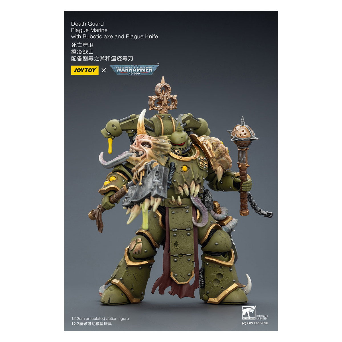 Joytoy - Guardia de la Muerte - Marine de Plaga con hacha Bubotic y Cuchillo de Plaga 1/18 - Warhammer 40k