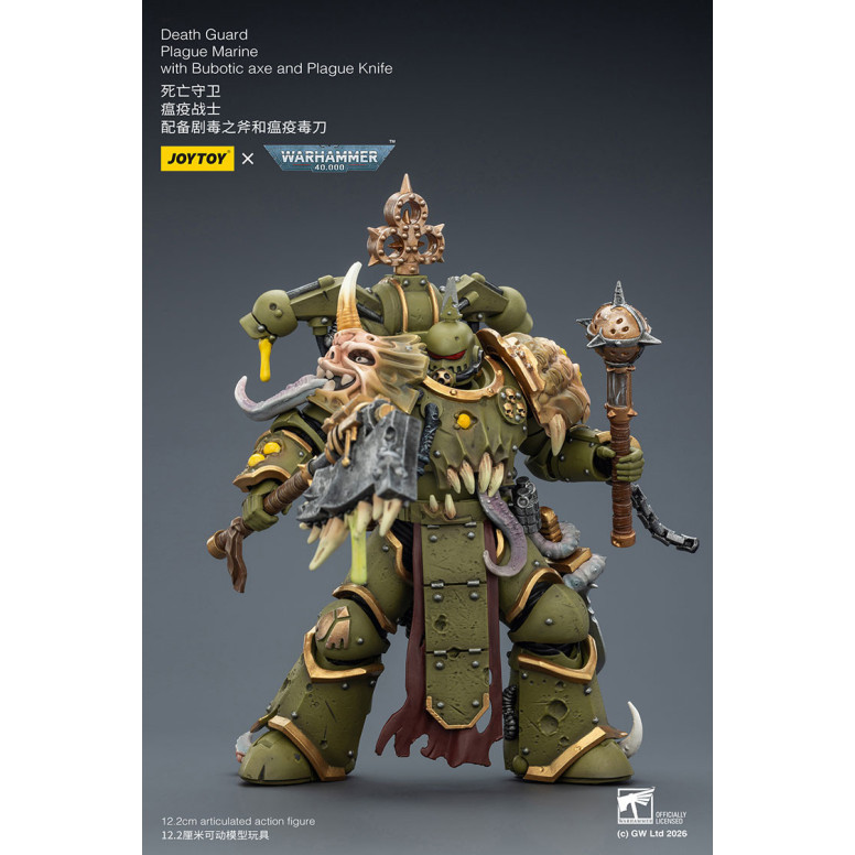 Joytoy - Guardia de la Muerte - Marine de Plaga con hacha Bubotic y Cuchillo de Plaga 1/18 - Warhammer 40k