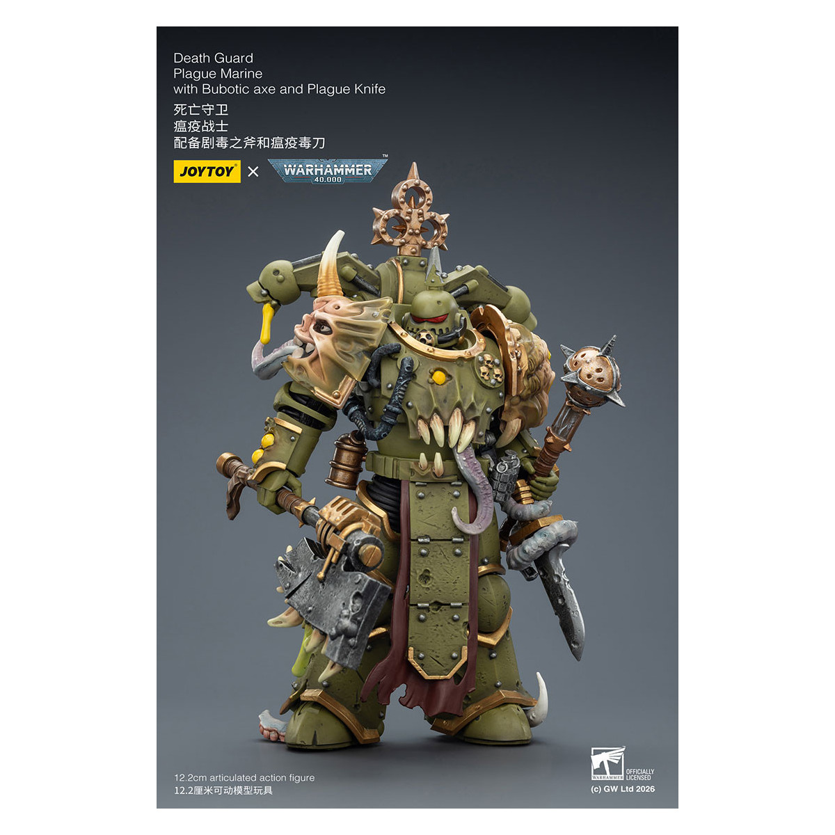 Joytoy - Guardia de la Muerte - Marine de Plaga con hacha Bubotic y Cuchillo de Plaga 1/18 - Warhammer 40k