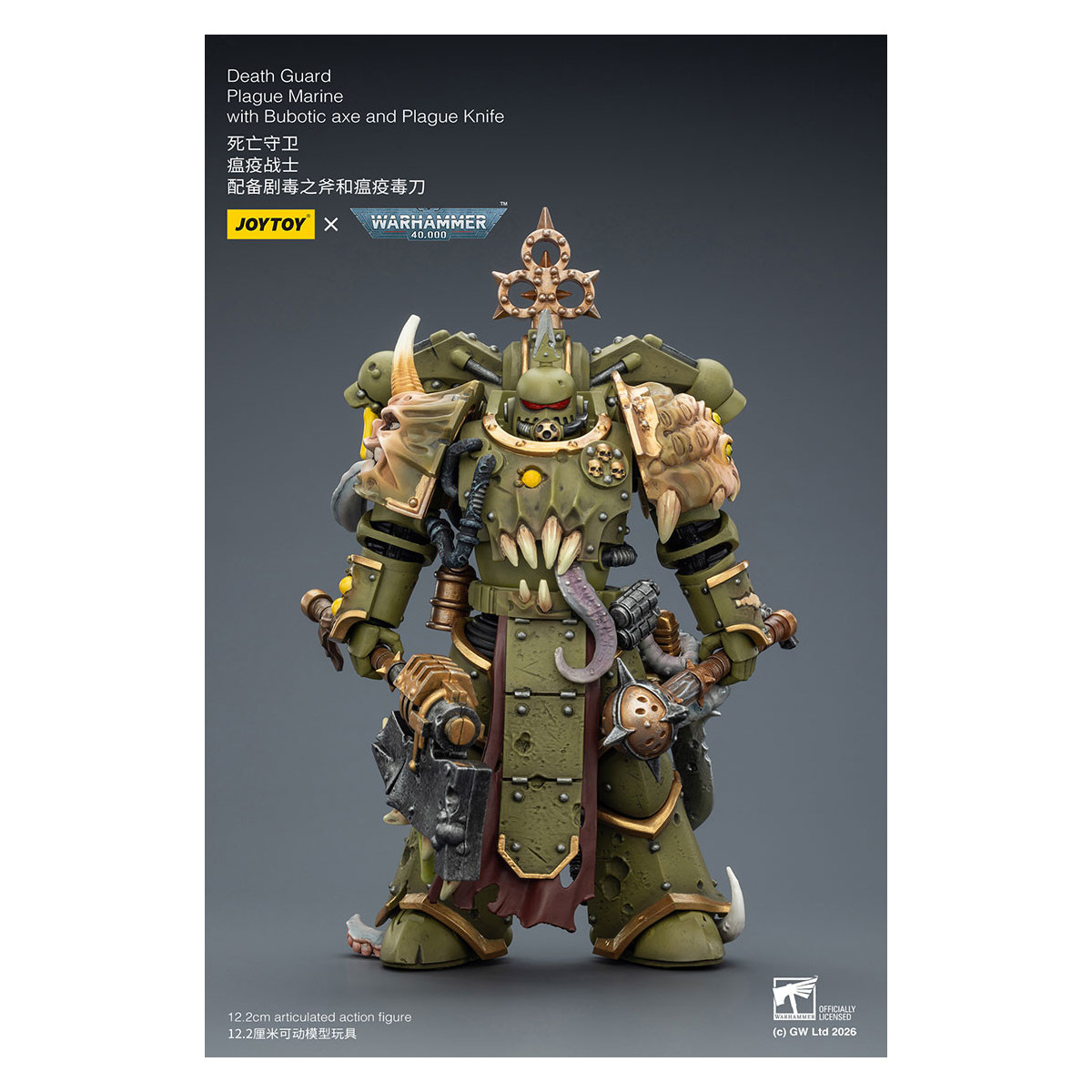 Joytoy - Guardia de la Muerte - Marine de Plaga con hacha Bubotic y Cuchillo de Plaga 1/18 - Warhammer 40k