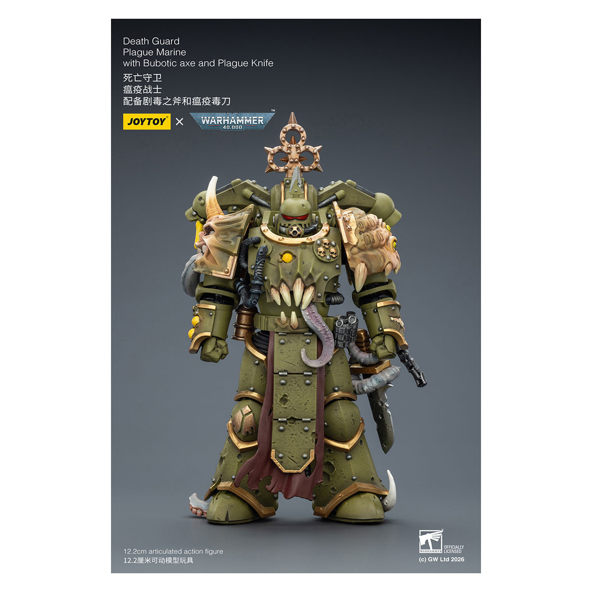 Joytoy - Guardia de la Muerte - Marine de Plaga con hacha Bubotic y Cuchillo de Plaga 1/18 - Warhammer 40k