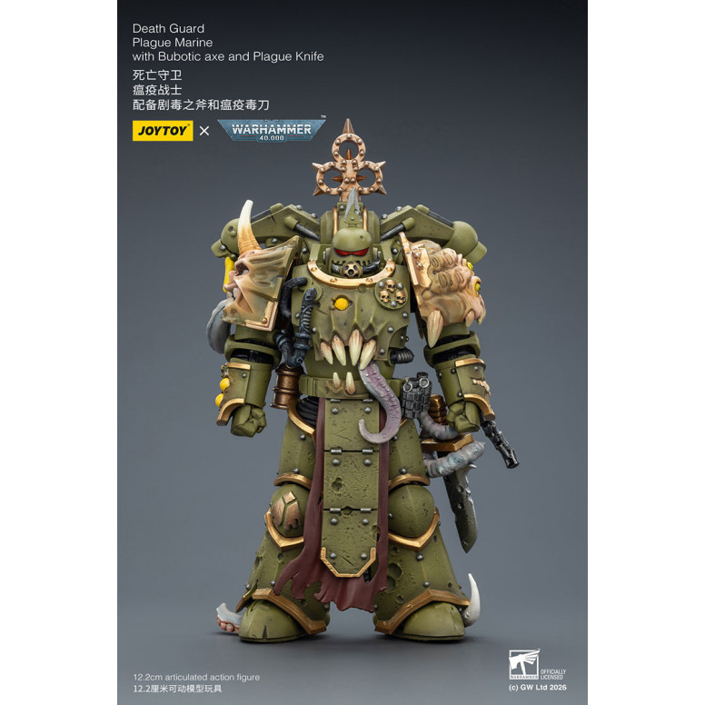 Joytoy - Guardia de la Muerte - Marine de Plaga con hacha Bubotic y Cuchillo de Plaga 1/18 - Warhammer 40k