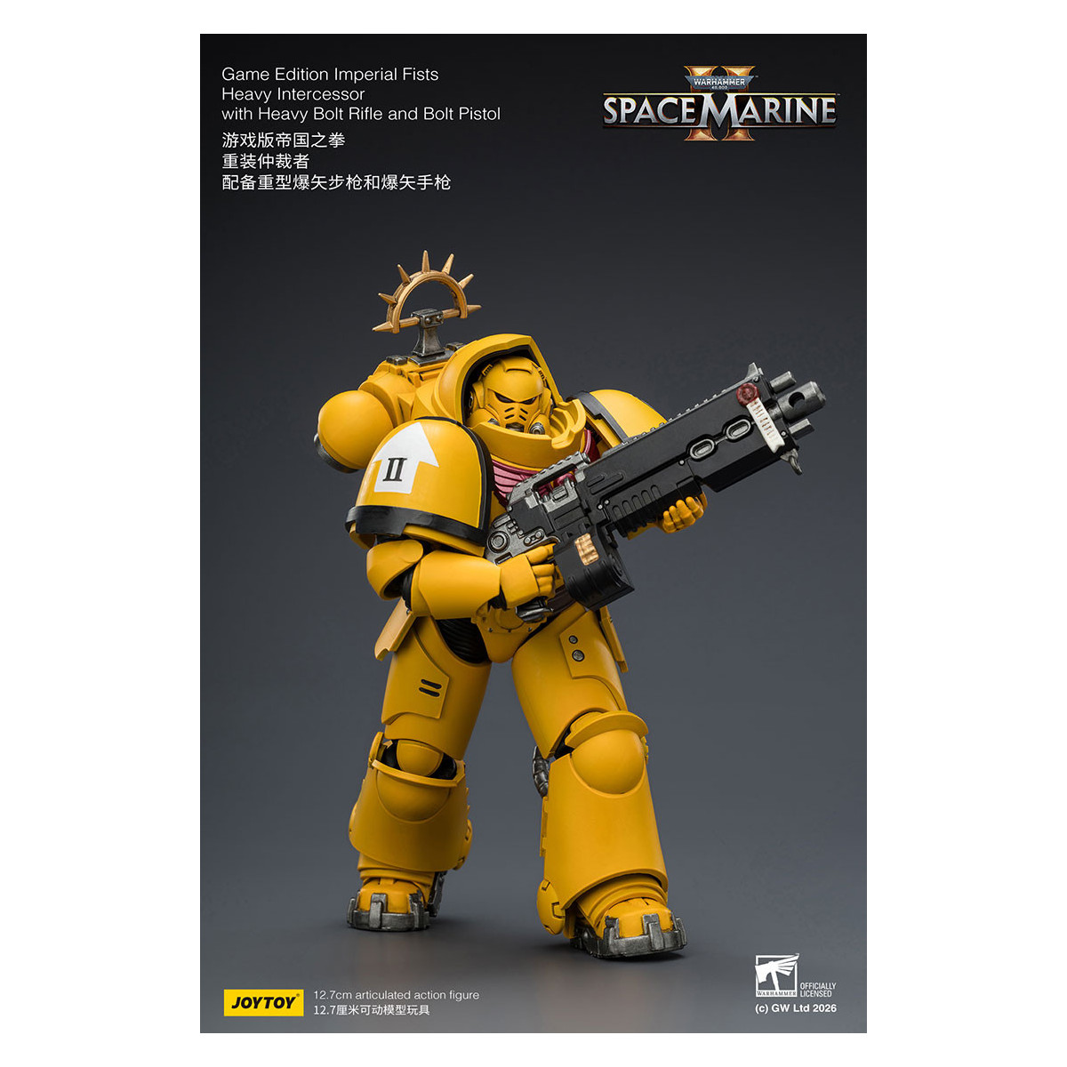 JoyToy - Space Marines II - Imperial Fists - Intercesor Pesado con Rifle de Cerrojo Pesado y Pistola de Cerrojo 1/18