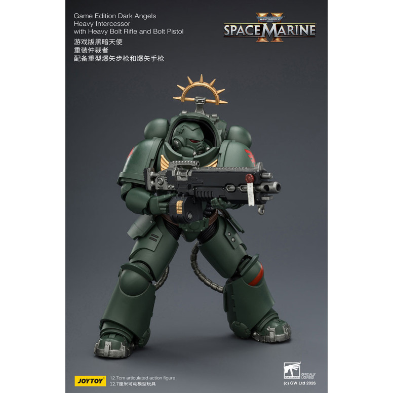 JoyToy - Space Marines II - Dark Angels - Intercesor Pesado con Rifle de Cerrojo Pesado y Pistola de Cerrojo 1/18