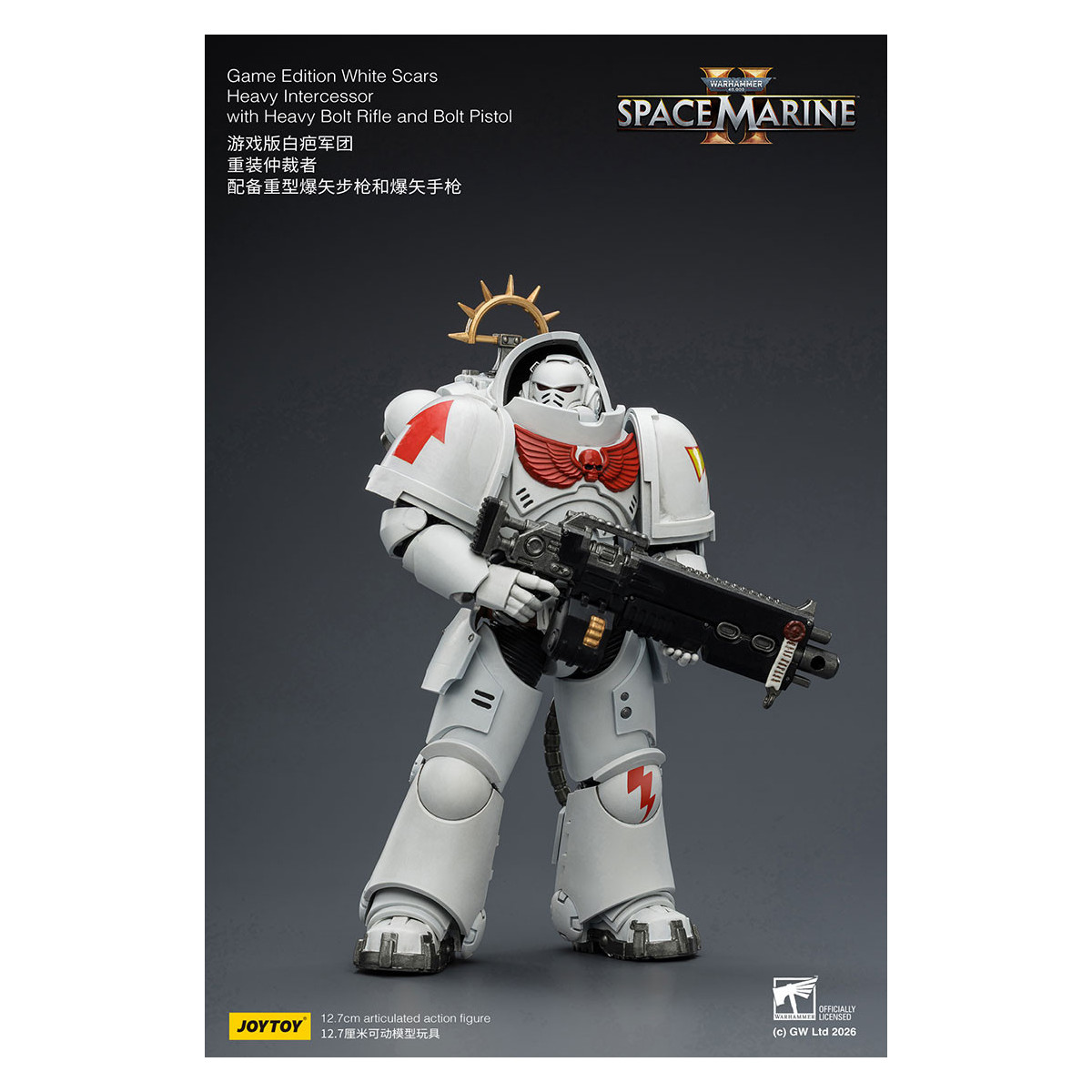 JoyToy - Space Marines II - Cicatrices Blancas - Intercesor Pesado con Rifle de Cerrojo Pesado y Pistola de Cerrojo 1/18