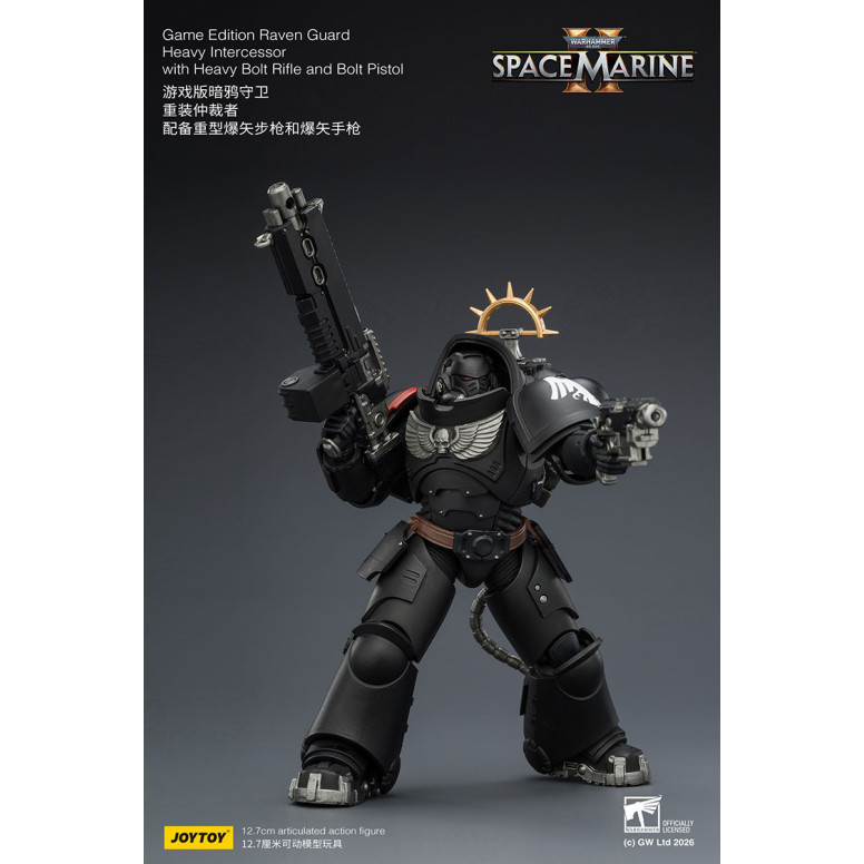 JoyToy - Space Marines II - Guardia del Cuervo - Intercesor Pesado con Rifle de Cerrojo Pesado y Pistola de Cerrojo 1/18