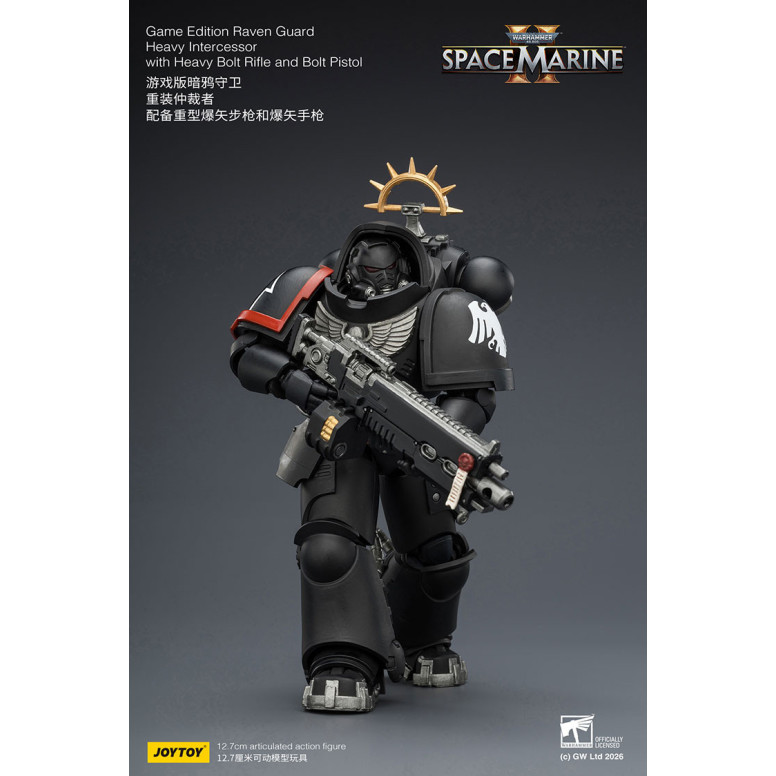 JoyToy - Space Marines II - Guardia del Cuervo - Intercesor Pesado con Rifle de Cerrojo Pesado y Pistola de Cerrojo 1/18