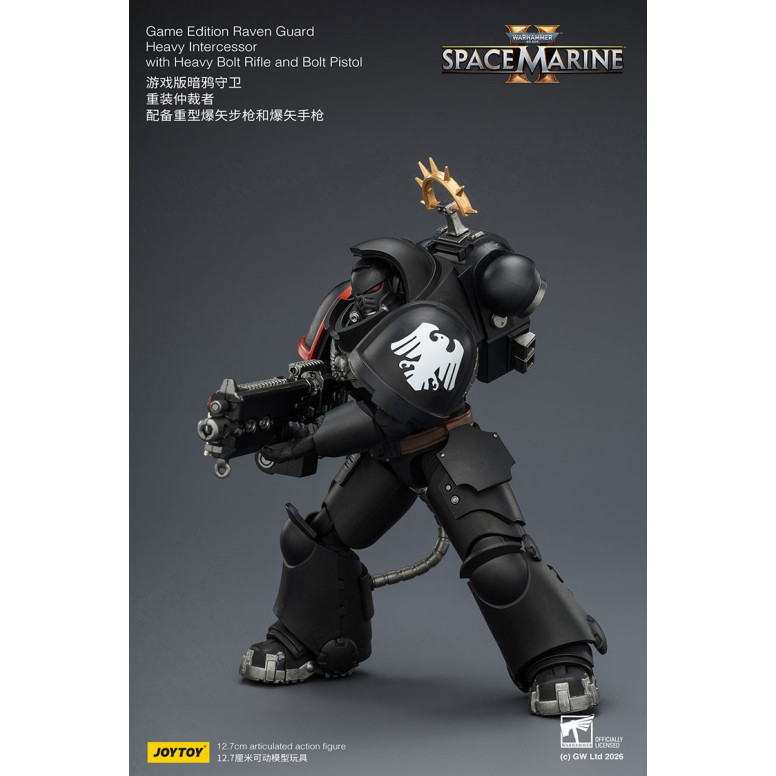 JoyToy - Space Marines II - Guardia del Cuervo - Intercesor Pesado con Rifle de Cerrojo Pesado y Pistola de Cerrojo 1/18