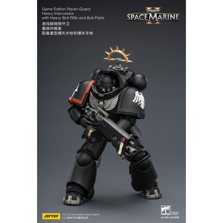 JoyToy - Space Marines II - Guardia del Cuervo - Intercesor Pesado con Rifle de Cerrojo Pesado y Pistola de Cerrojo 1/18
