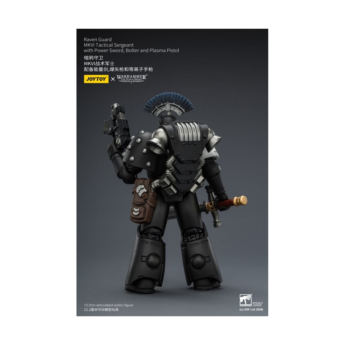 Joytoy - Warhammer - Sargento Táctico MKVI de la Guardia del Cuervo con Espada de Poder, Bolter y Pistola de Plasma