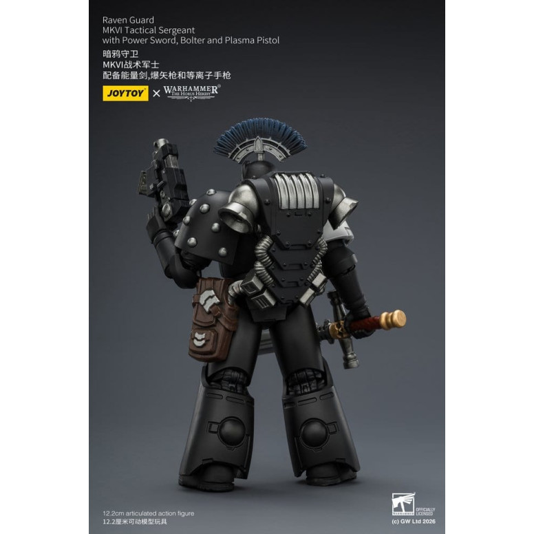 Joytoy - Warhammer - Sargento Táctico MKVI de la Guardia del Cuervo con Espada de Poder, Bolter y Pistola de Plasma