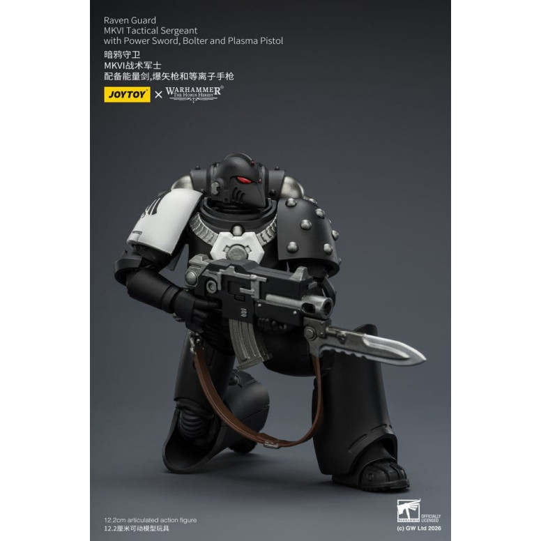 Joytoy - Warhammer - Sargento Táctico MKVI de la Guardia del Cuervo con Espada de Poder, Bolter y Pistola de Plasma