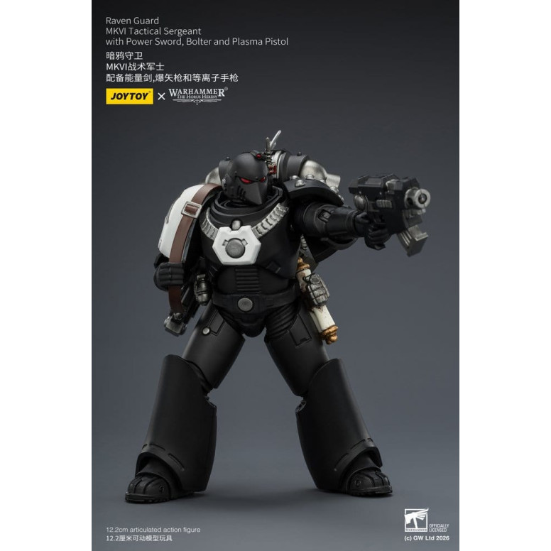 Joytoy - Warhammer - Sargento Táctico MKVI de la Guardia del Cuervo con Espada de Poder, Bolter y Pistola de Plasma