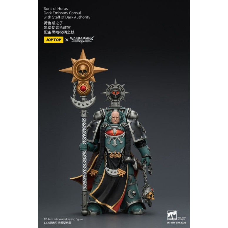JoyToy Space Marines - Sons of Horus - Cónsul Emisario Oscuro con Bastón de Autoridad Oscura 1/18 - La Herejía de Horus