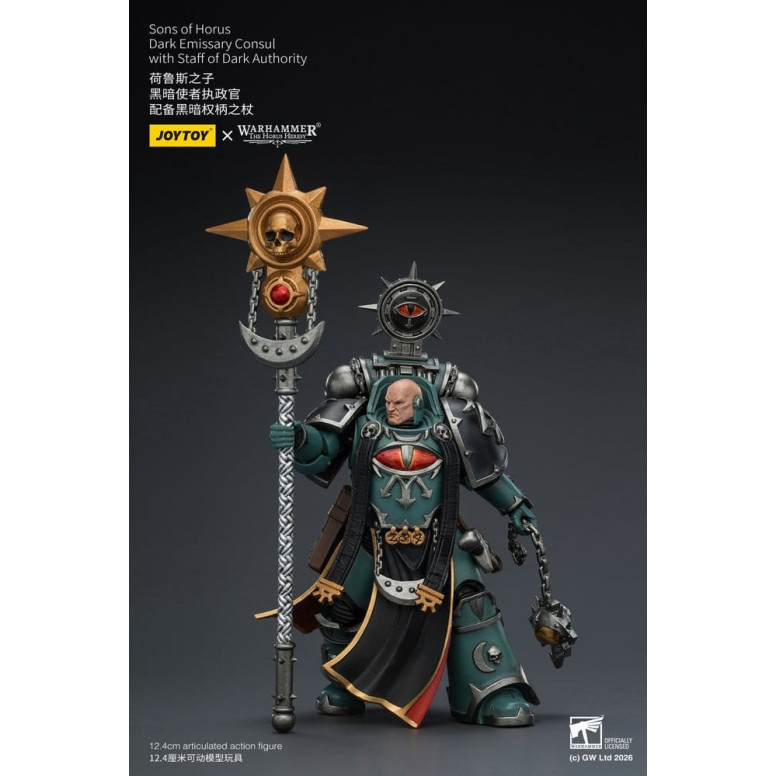 JoyToy Space Marines - Sons of Horus - Cónsul Emisario Oscuro con Bastón de Autoridad Oscura 1/18 - La Herejía de Horus