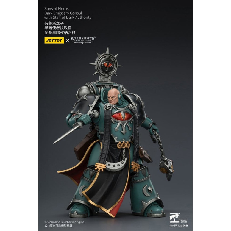 JoyToy Space Marines - Sons of Horus - Cónsul Emisario Oscuro con Bastón de Autoridad Oscura 1/18 - La Herejía de Horus