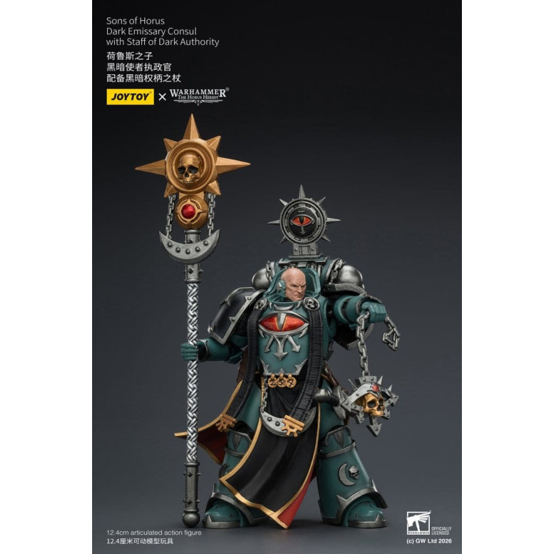 JoyToy Space Marines - Sons of Horus - Cónsul Emisario Oscuro con Bastón de Autoridad Oscura 1/18 - La Herejía de Horus