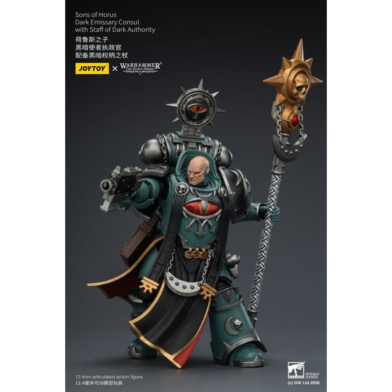 JoyToy Space Marines - Sons of Horus - Cónsul Emisario Oscuro con Bastón de Autoridad Oscura 1/18 - La Herejía de Horus