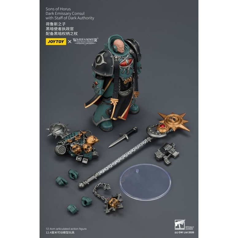 JoyToy Space Marines - Sons of Horus - Cónsul Emisario Oscuro con Bastón de Autoridad Oscura 1/18 - La Herejía de Horus