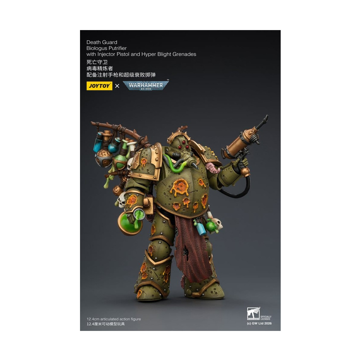 Joytoy - Guardia de la Muerte - Biologus Putrifier con pistola inyectora y granadas Hyper Blight 1/18 - Warhammer 40k
