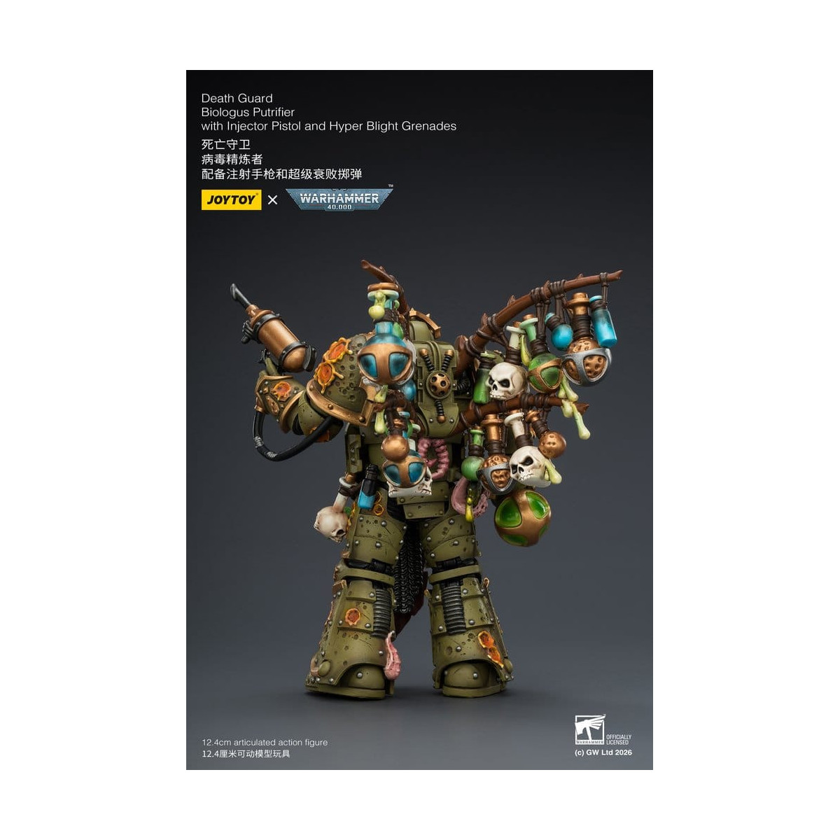 Joytoy - Guardia de la Muerte - Biologus Putrifier con pistola inyectora y granadas Hyper Blight 1/18 - Warhammer 40k