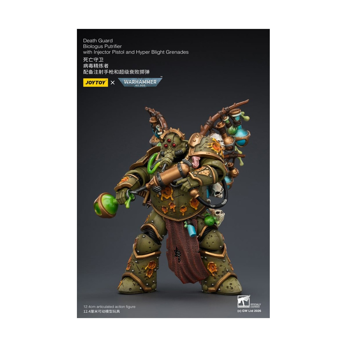 Joytoy - Guardia de la Muerte - Biologus Putrifier con pistola inyectora y granadas Hyper Blight 1/18 - Warhammer 40k