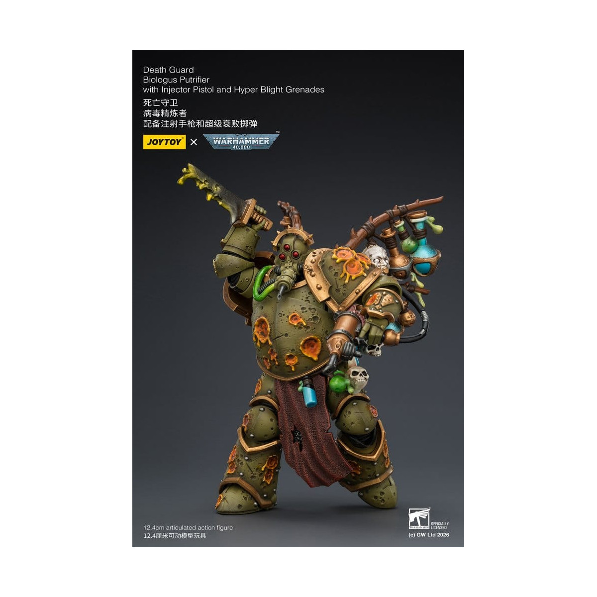Joytoy - Guardia de la Muerte - Biologus Putrifier con pistola inyectora y granadas Hyper Blight 1/18 - Warhammer 40k