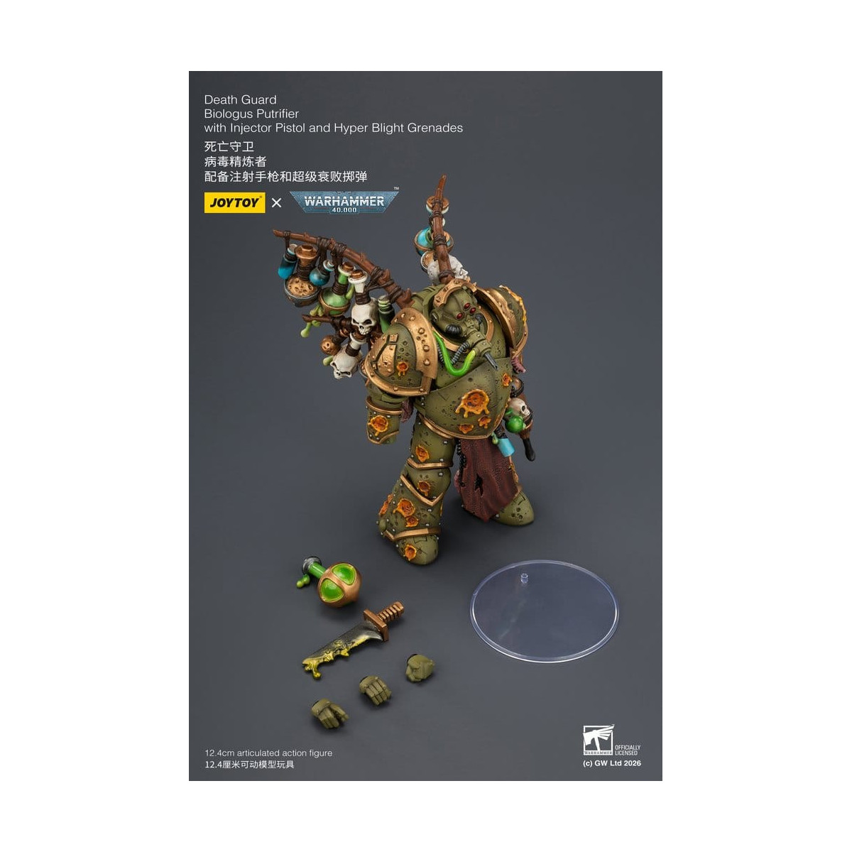 Joytoy - Guardia de la Muerte - Biologus Putrifier con pistola inyectora y granadas Hyper Blight 1/18 - Warhammer 40k